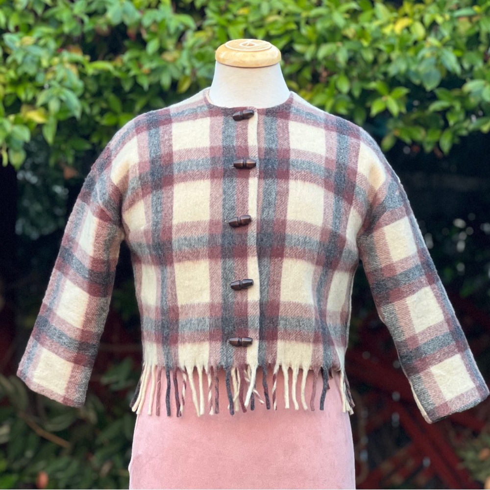 Plaid Collared Neck Cropped Jacket